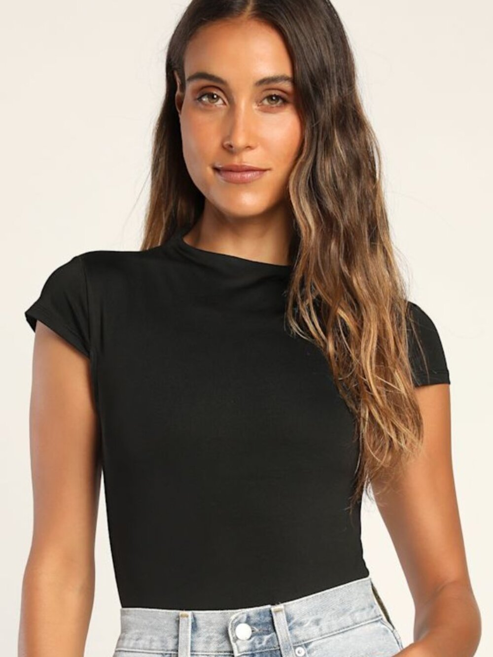 Lulus Sleek Style Black Funnel Neck Top - Size S